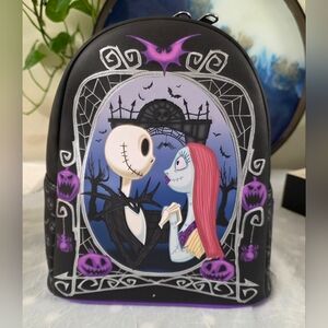 Nightmare Before Christmas Jack & Sally Mini Backpack - Black & Purple